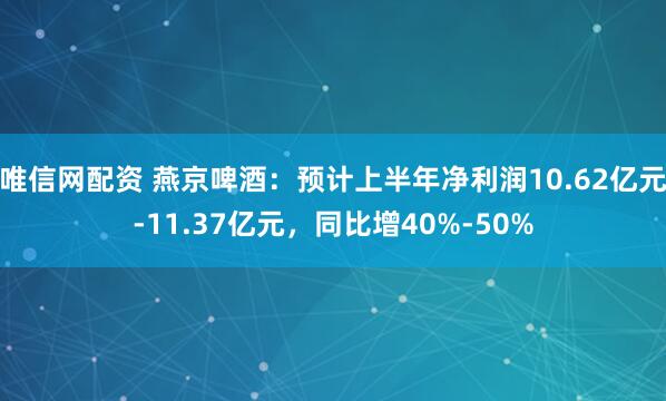 唯信网配资 燕京啤酒：预计上半年净利润10.62亿元-11.37亿元，同比增40%-50%